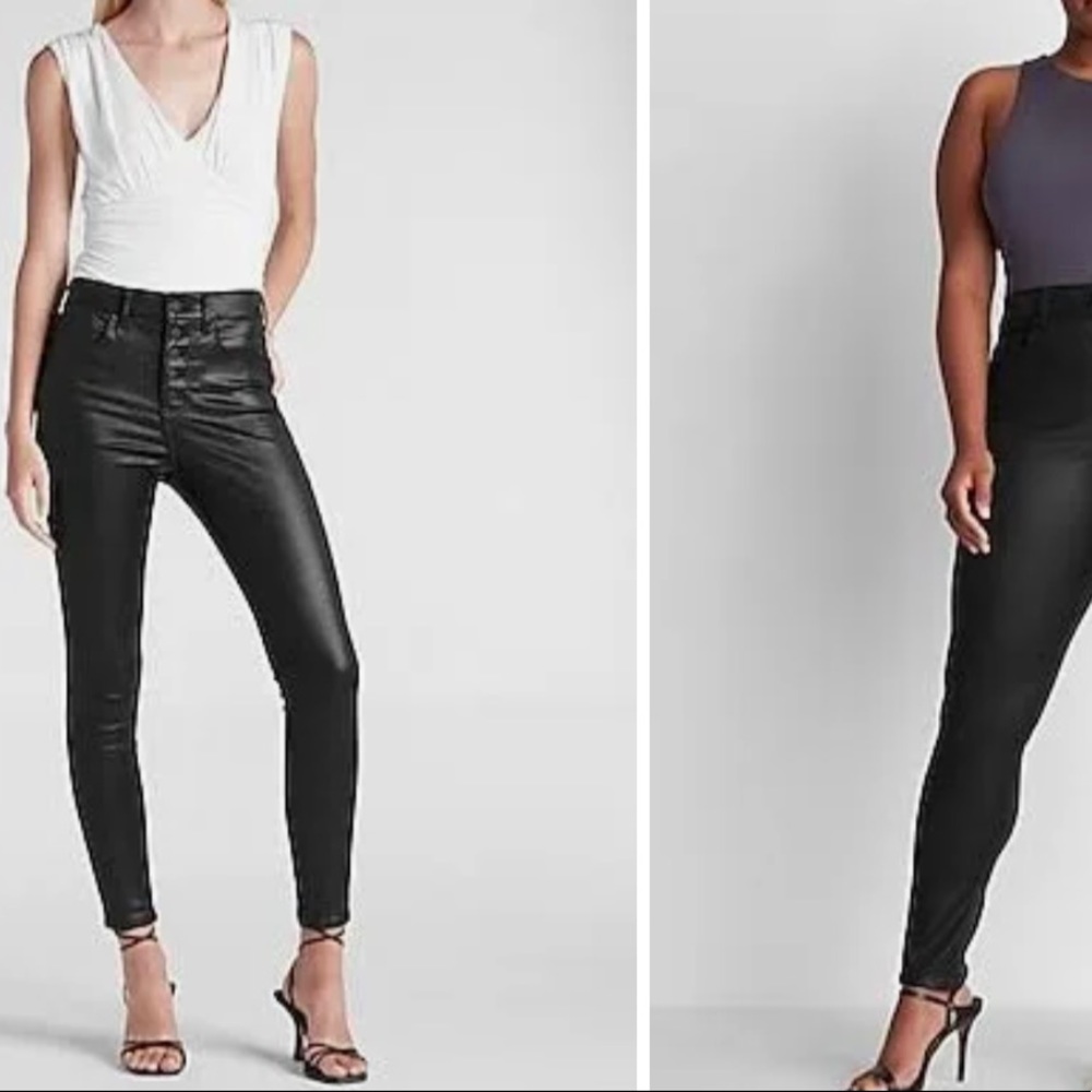 Express High Waisted Black Coated Button Fly Supersoft Skinny Jeans NWT Sz 10R